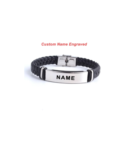 Custom Engraved Leather ID Bracelet