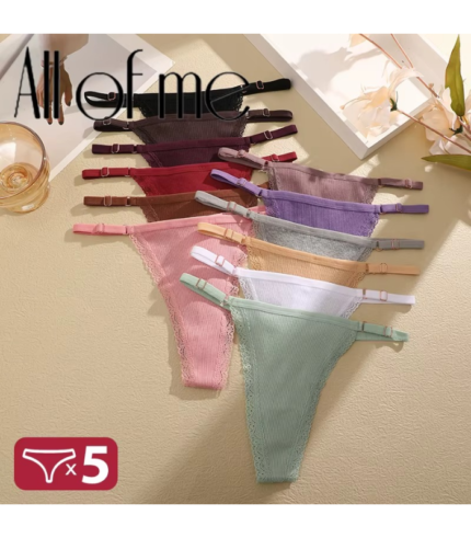 5pcs Women’s Cotton Thong Underwear – Adjustable Waist Set